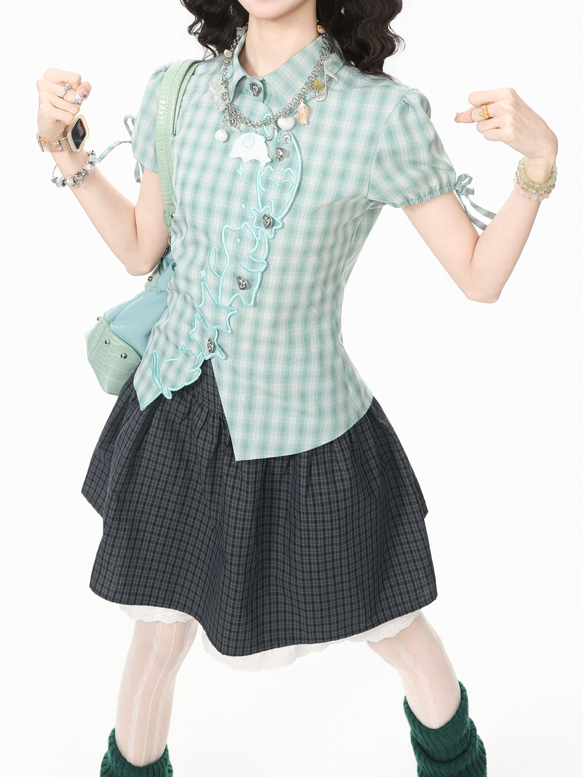 Minty Kitty Babydoll Blouse-Tops-ntbhshop