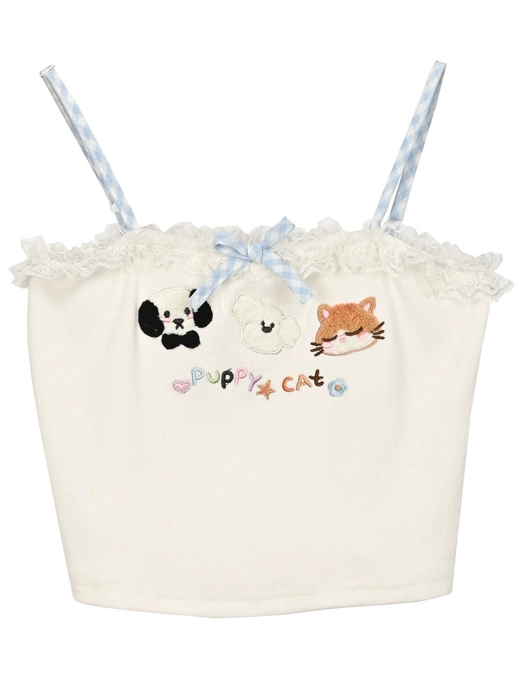 Puppy Cat Party Cute Patch Camisole-ntbhshop