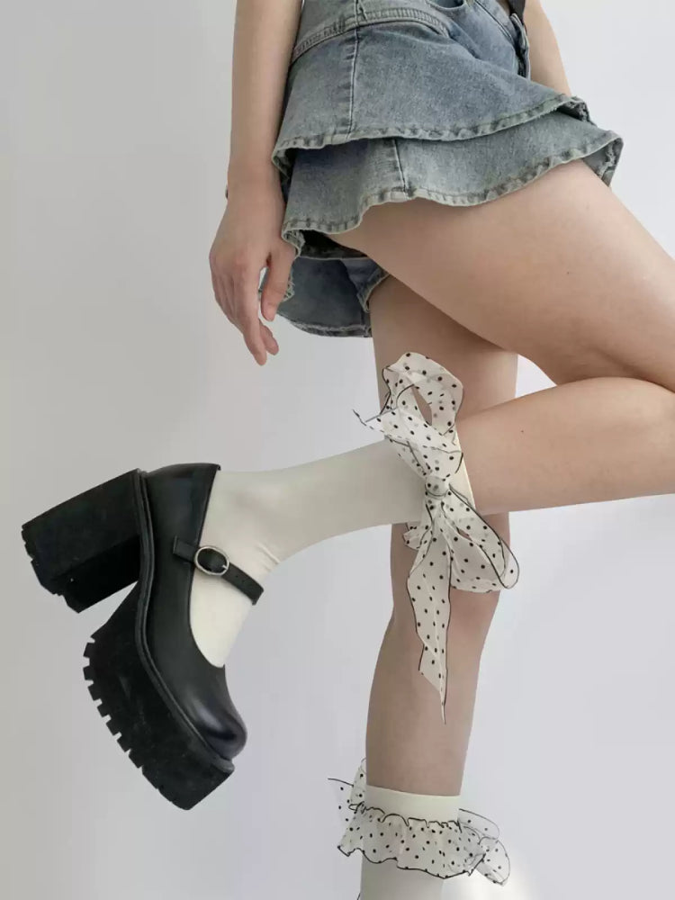 Dotty Bow Knee & Crew Socks-ntbhshop