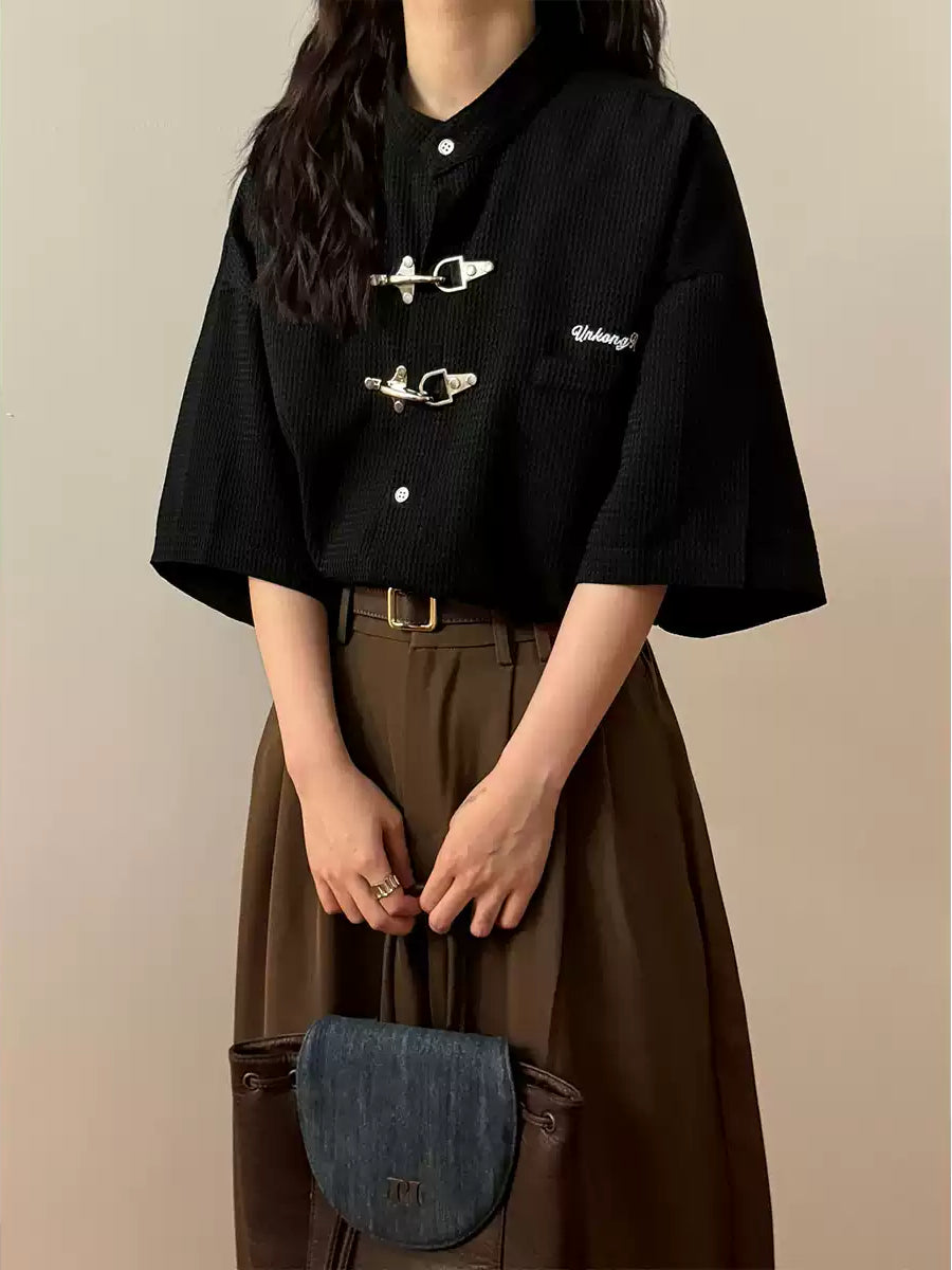 Crimson Toggle Waffle Shirts-Tops-ntbhshop