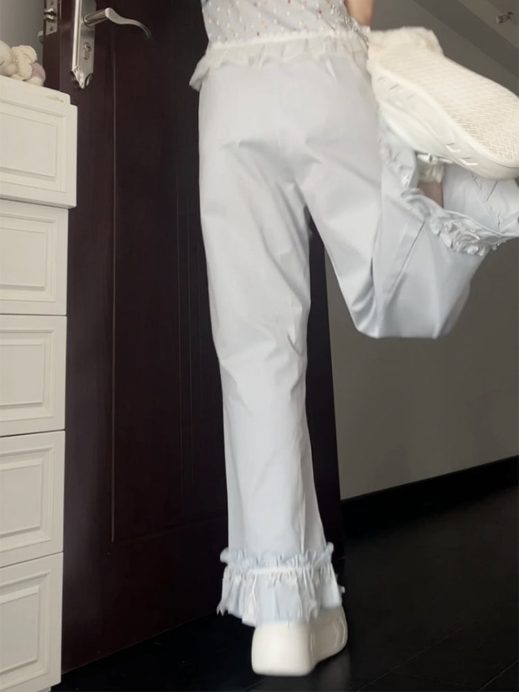 Starwish Lace Trim Ruffle Pants-ntbhshop
