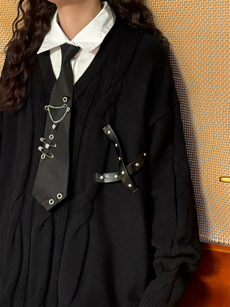 Midnight Study Tie Knit Sweaters-Tops-ntbhshop