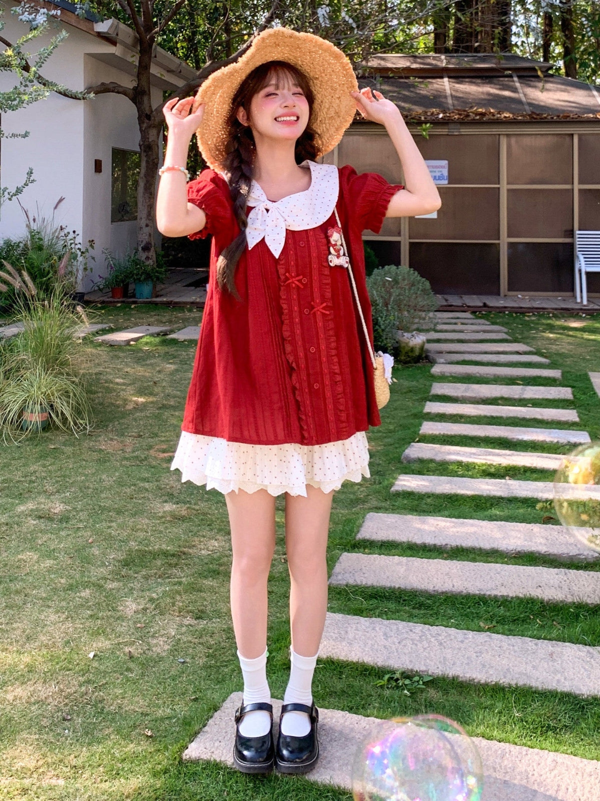 Cherry Dot Sailor Blouse-Tops-ntbhshop