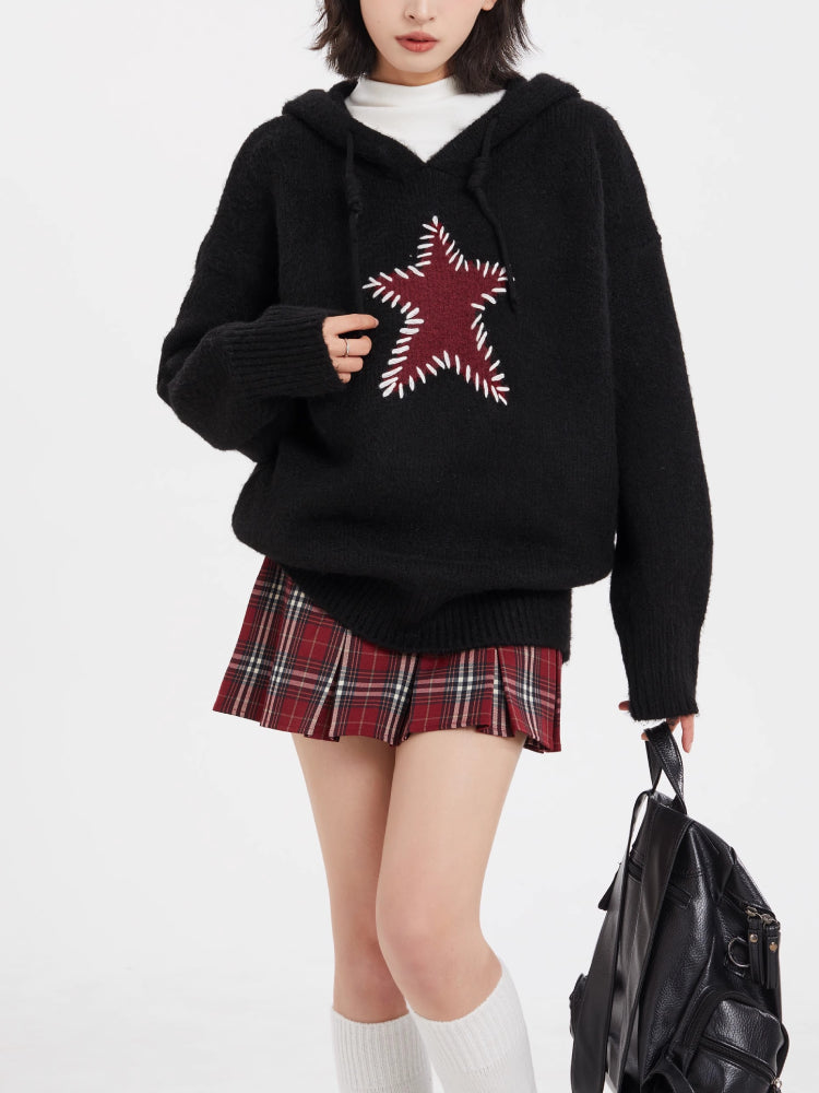 Frosty Starry Patch Knit Hoodies-Tops-ntbhshop
