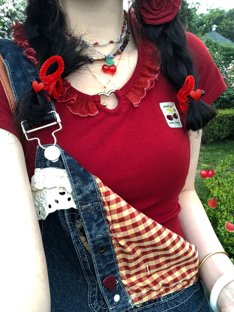 Sweet Cherry Denim Dungaree Dresses-ntbhshop