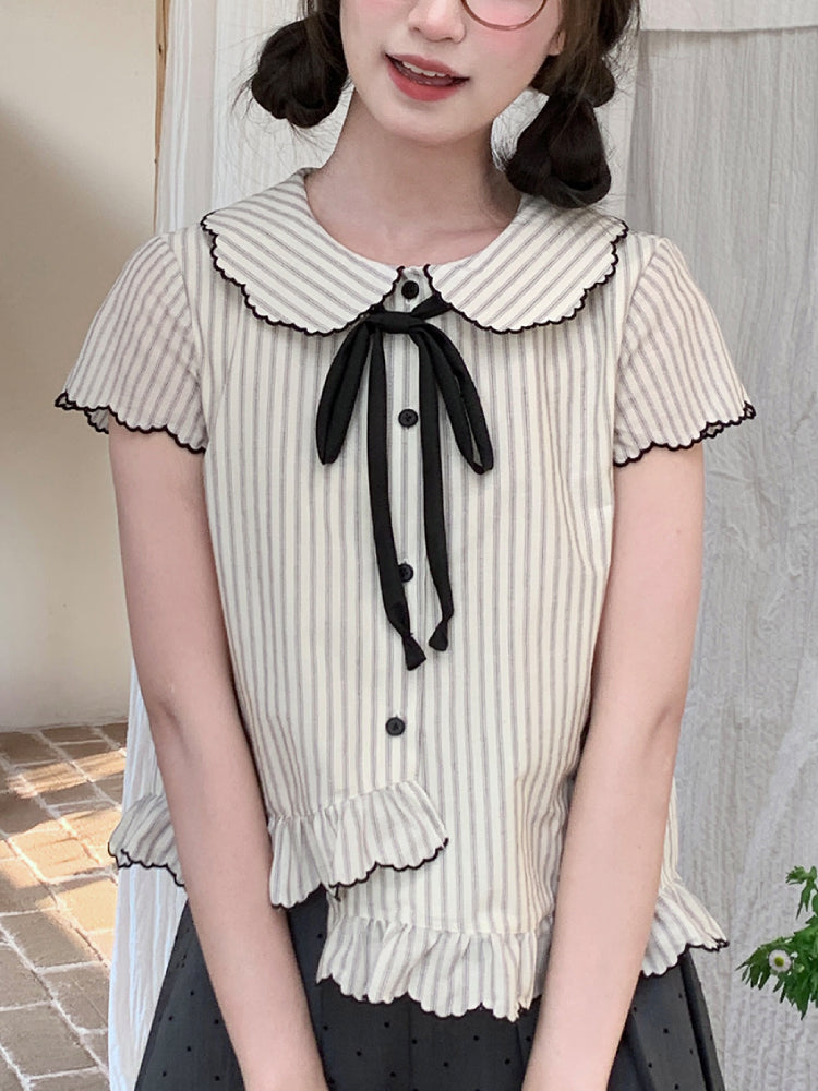 Vintage Prep Doll Collar Blouse & Skirt-Sets-ntbhshop