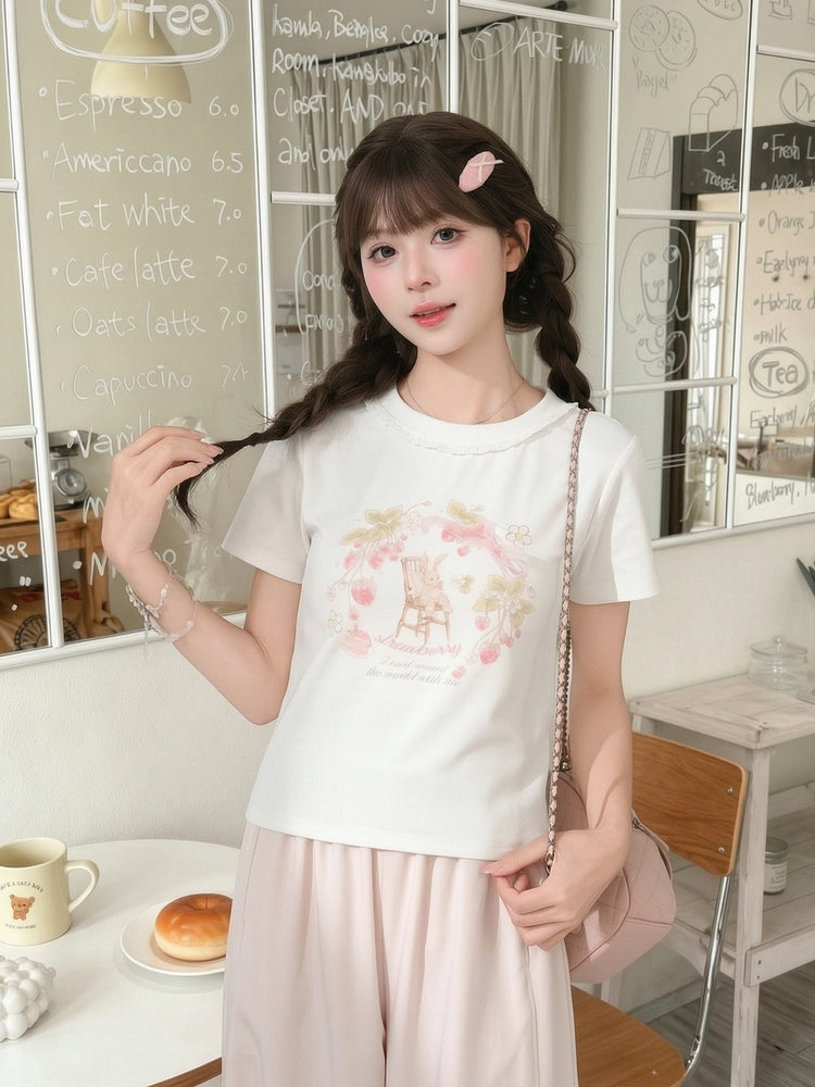 Strawberry Bunny Story Tee-Tops-ntbhshop