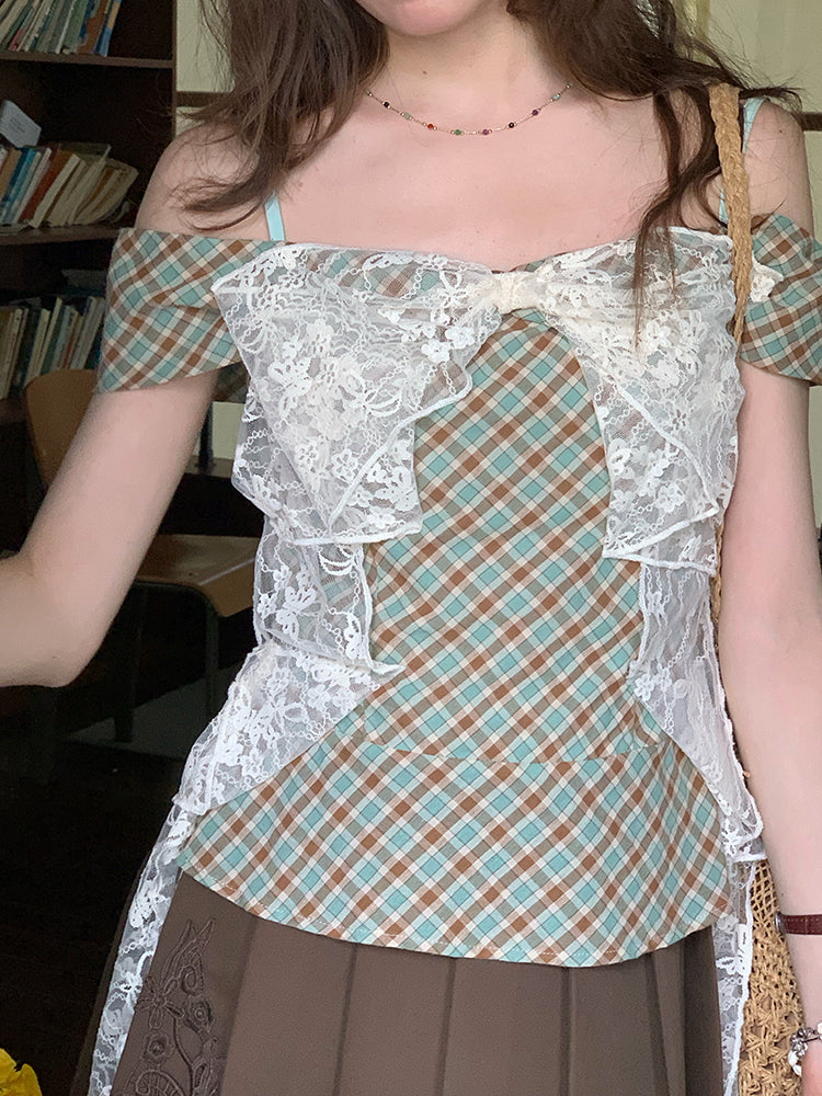 Willow Check Mesh Bow Plaid Cami-ntbhshop