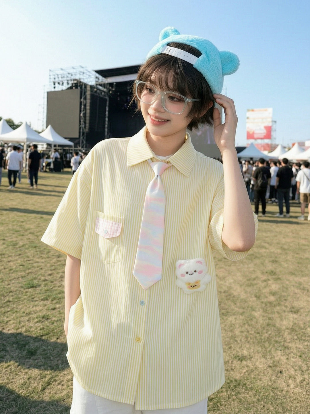 Custard Bear Tie Shirt-Tops-ntbhshop