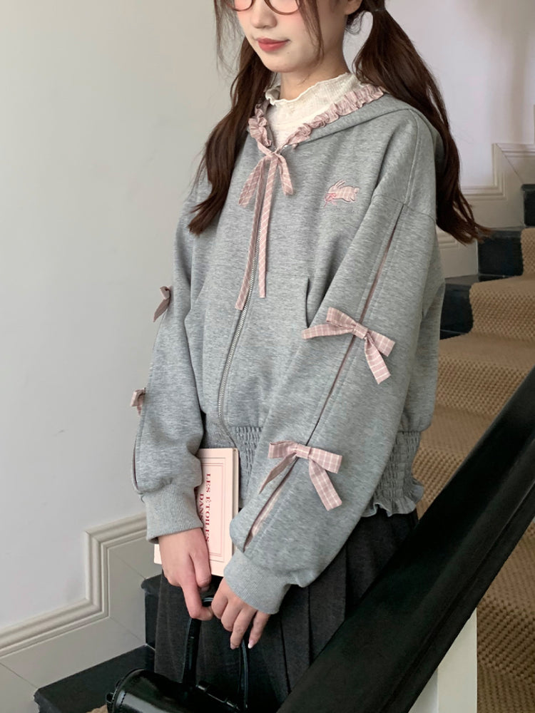 Bunny Gingham Bow Hooded Jacket-ntbhshop