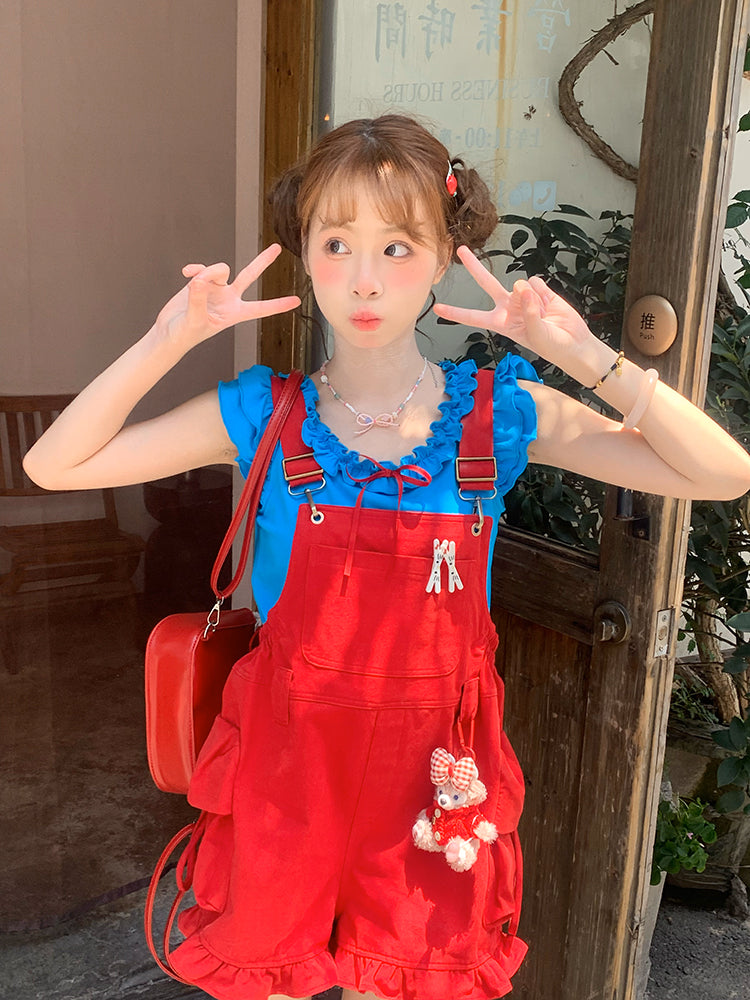 Berry Bubble Overall Shorts & Bow Ruffle Top-ntbhshop