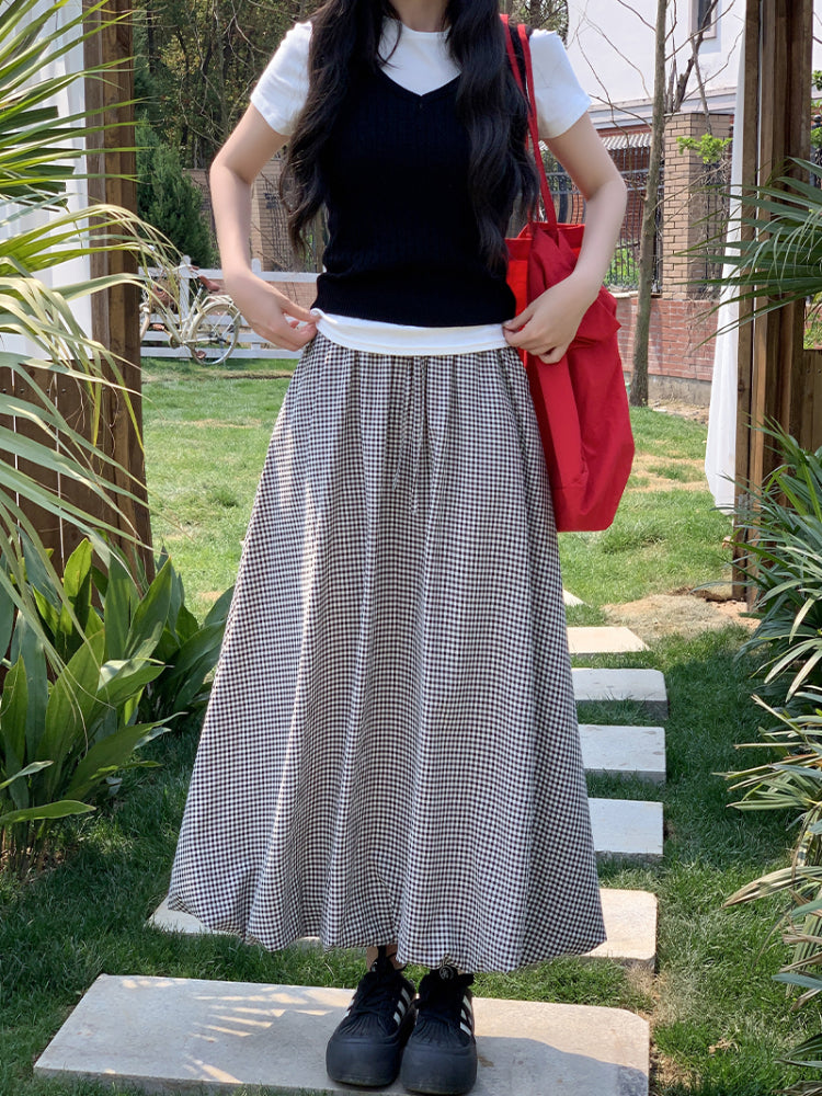 Ivy Bloom Plaid Bubble Maxi Skirt-ntbhshop