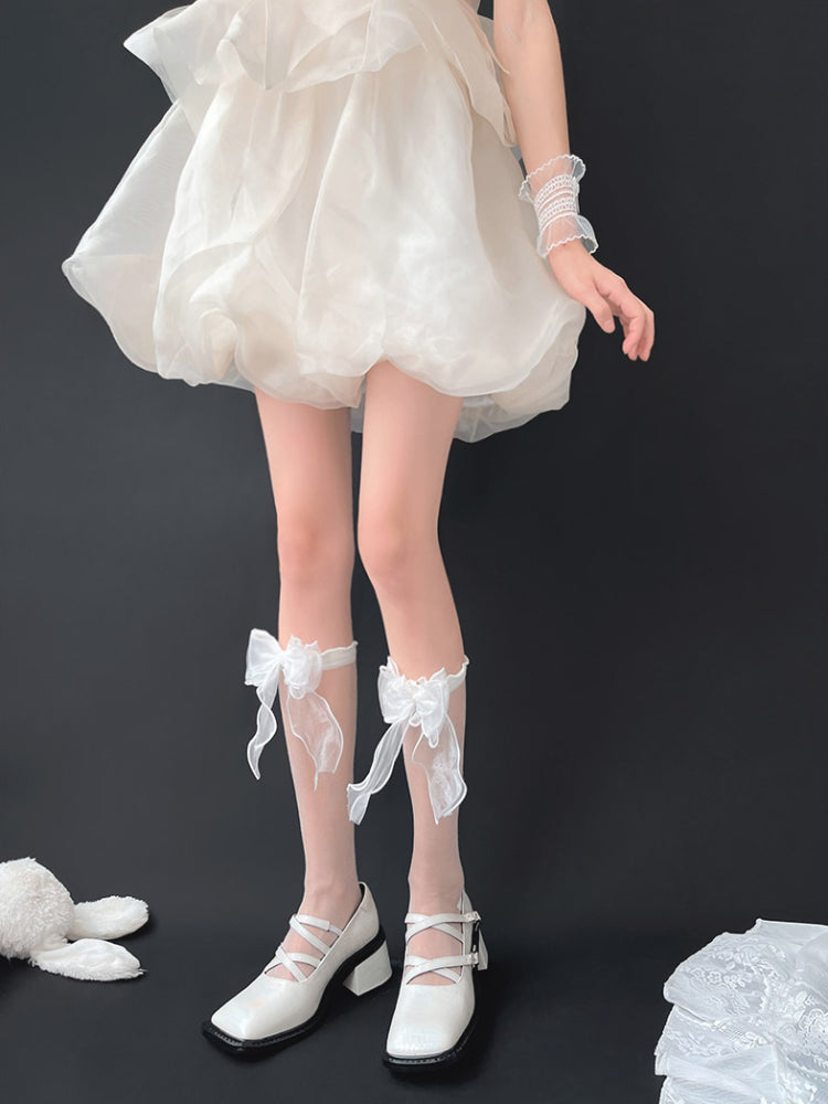 Sugarveil Bow Sheer Knee Socks-ntbhshop