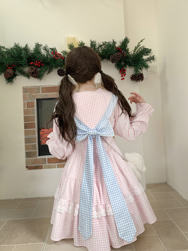 Plaid Candy Back Bow Plaid Dresses-ntbhshop