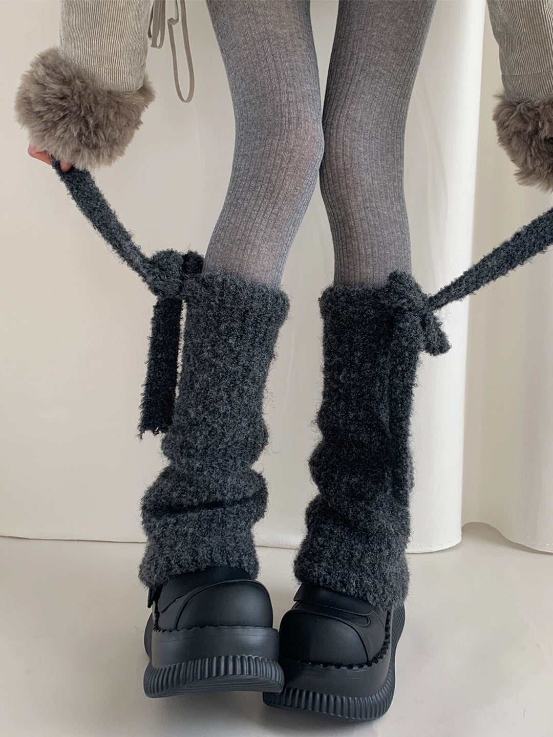 Midnight Lamb Fur Leg Warmers-ntbhshop
