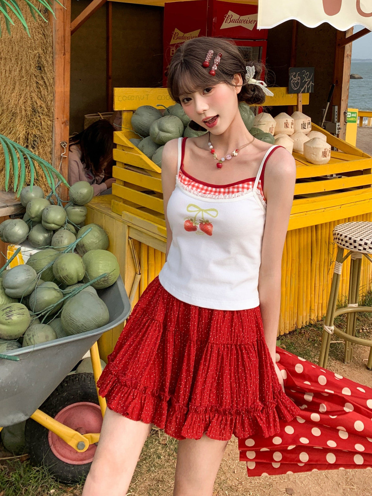 Berry Patch Polka Mini Skirt-Bottoms-ntbhshop