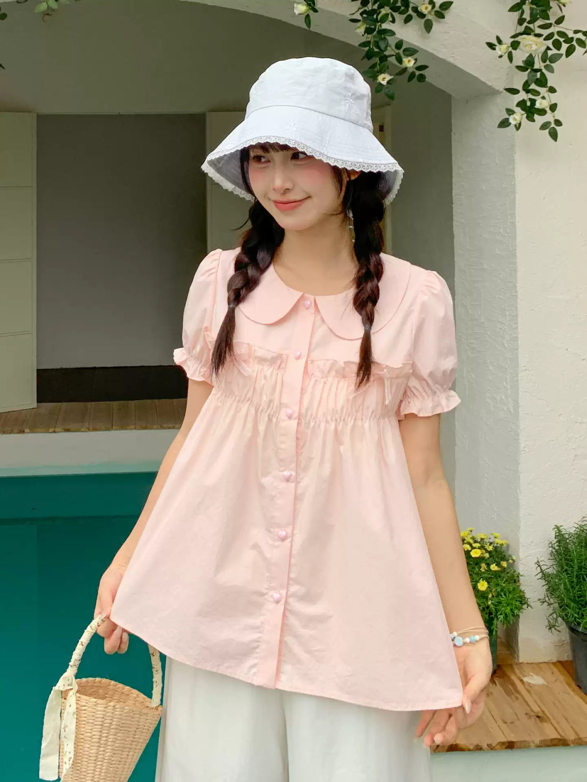 Petite Ribbon Babydoll Blouses-Tops-ntbhshop