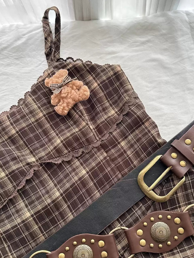 Cappuccino Crop Jacket & Plaid Dress-ntbhshop