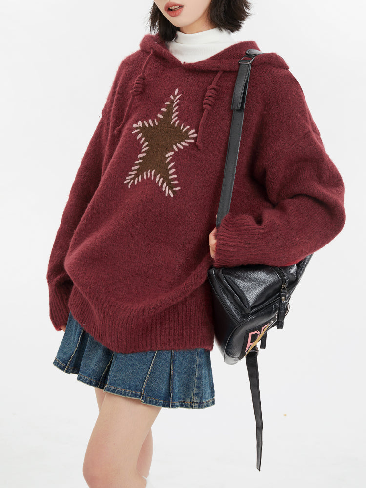 Frosty Starry Patch Knit Hoodies-Tops-ntbhshop