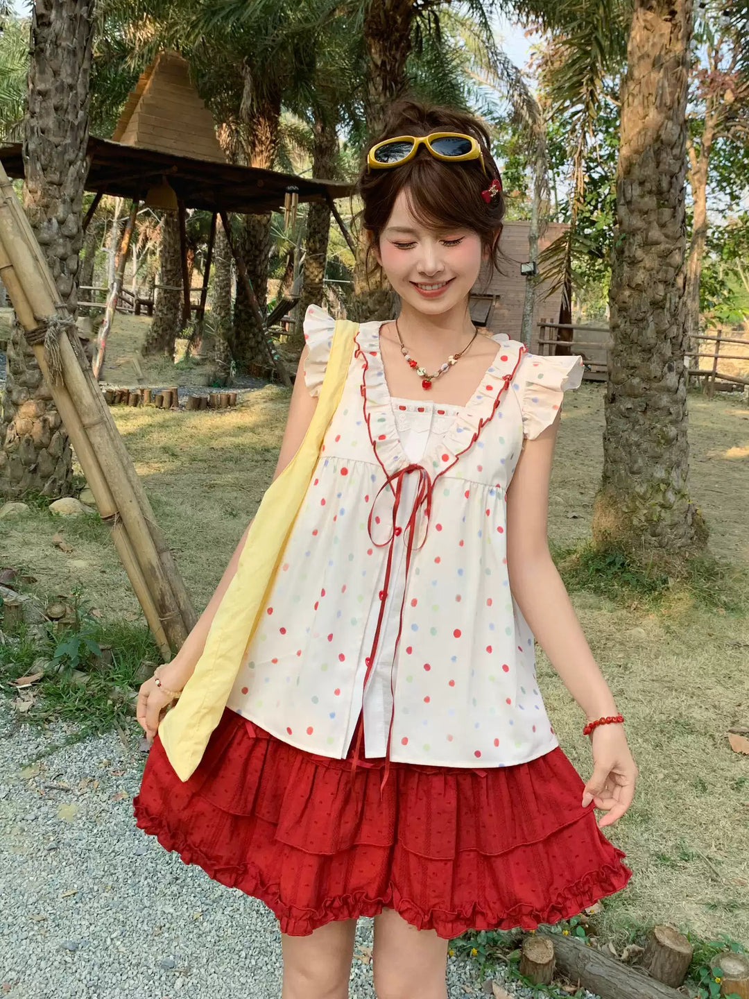 Candy Dot Babydoll Blouse-Tops-ntbhshop