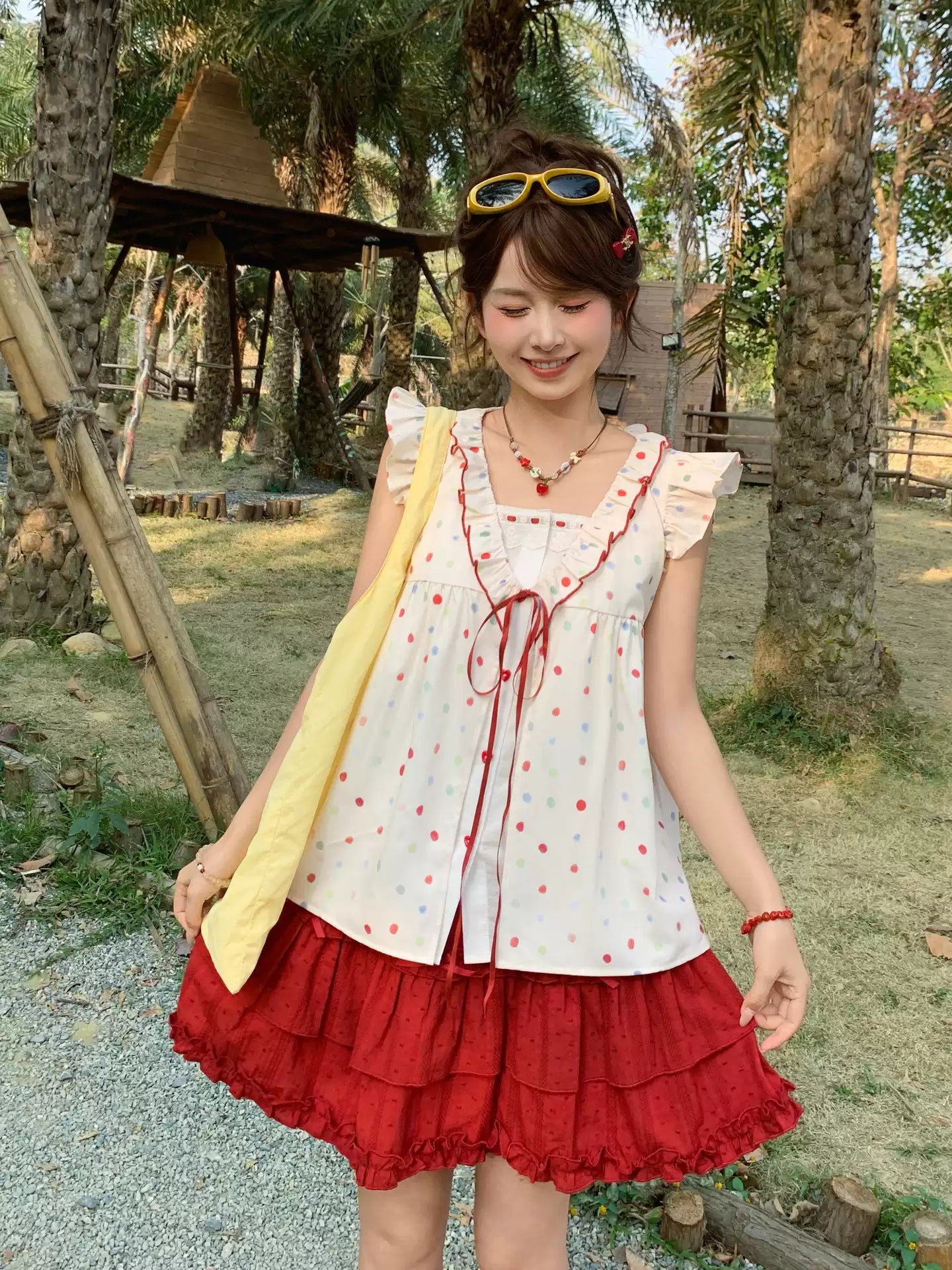 Candy Dot Babydoll Blouse-Tops-ntbhshop