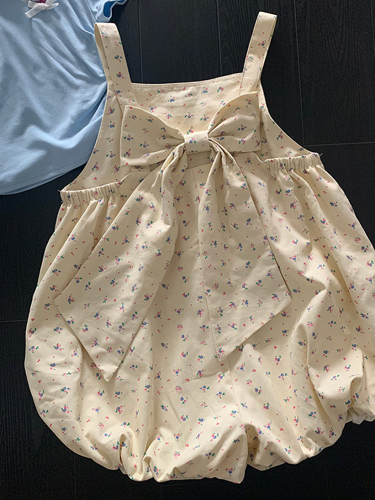 Vanilla Bow Bubble Overall Shorts-ntbhshop