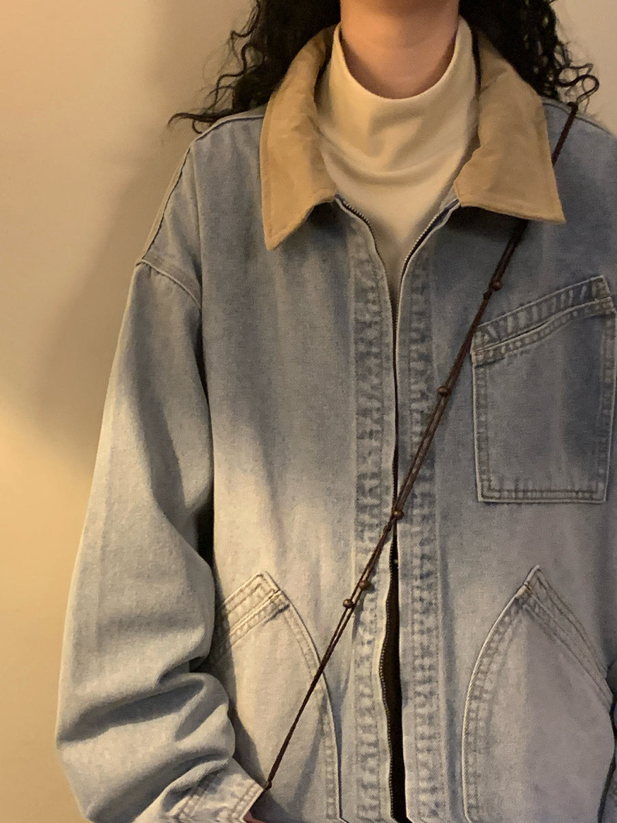 Mocha Latte Collar Denim Jackets-Outerwear-ntbhshop