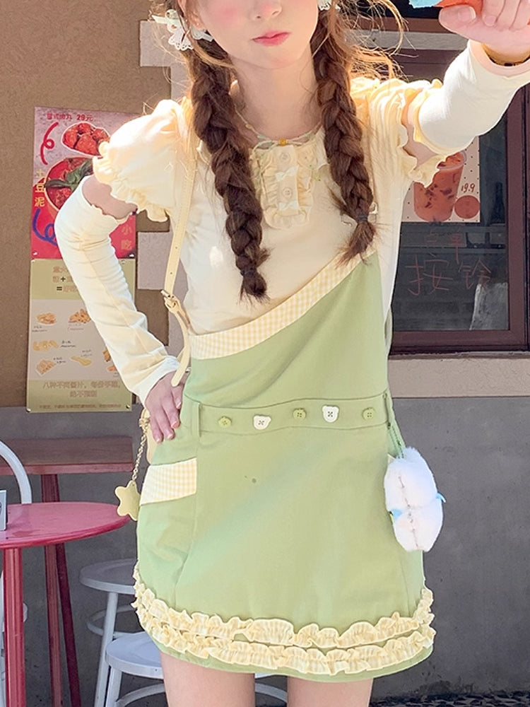 Green Apple Puff Sleeve Blouse & Overall Skirt-ntbhshop