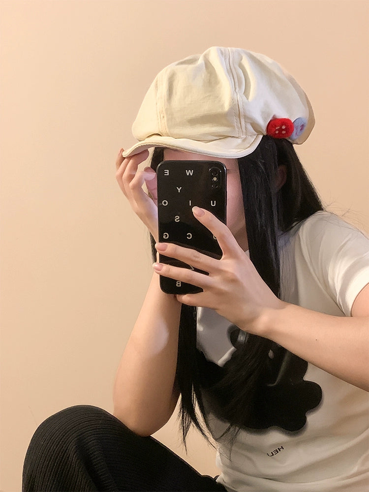 Cloud Felt Button Vintage Denim Berets-ntbhshop