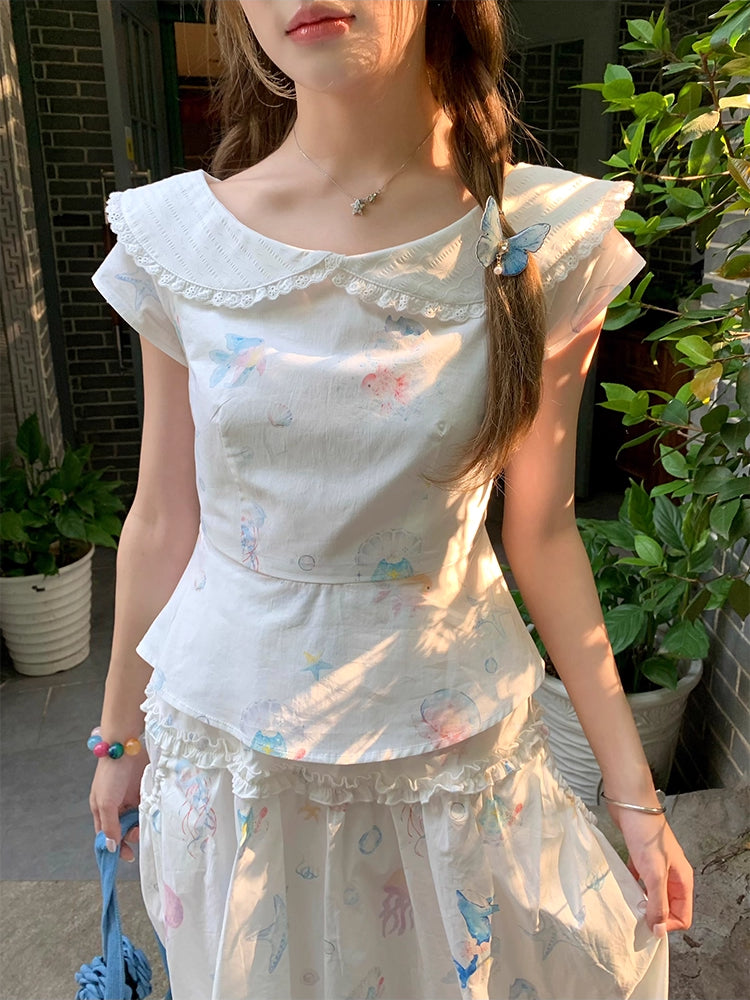 Dream Sea Pearl Peplum Top & Bubble Skirt Set-ntbhshop