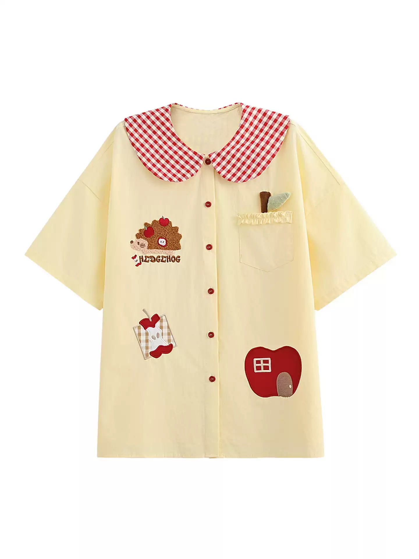 Apple Hedgehog Picnic Blouse-Tops-ntbhshop