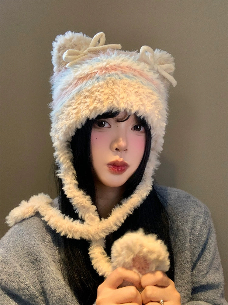 Snowy Kitten Bow Plush Hats-ntbhshop