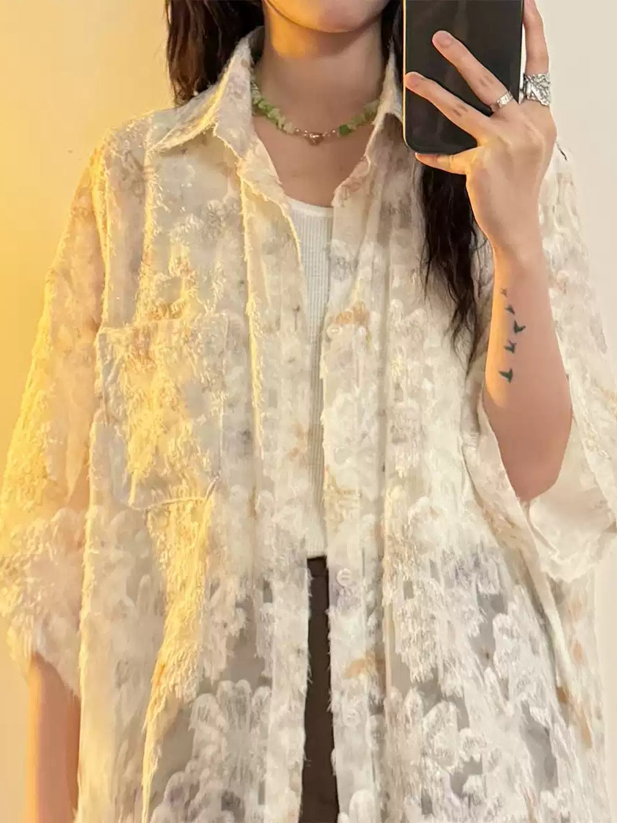 Parchment Flutter Fringe Shirt-Tops-ntbhshop