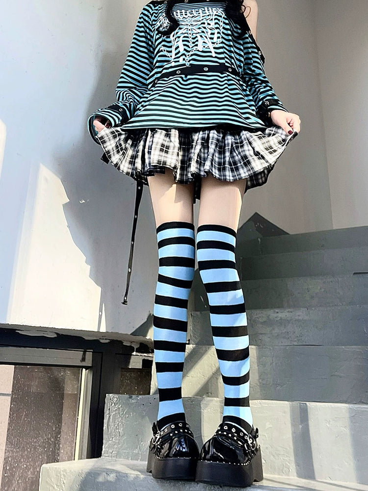 Yabi Punk Stripes Knee Socks-ntbhshop