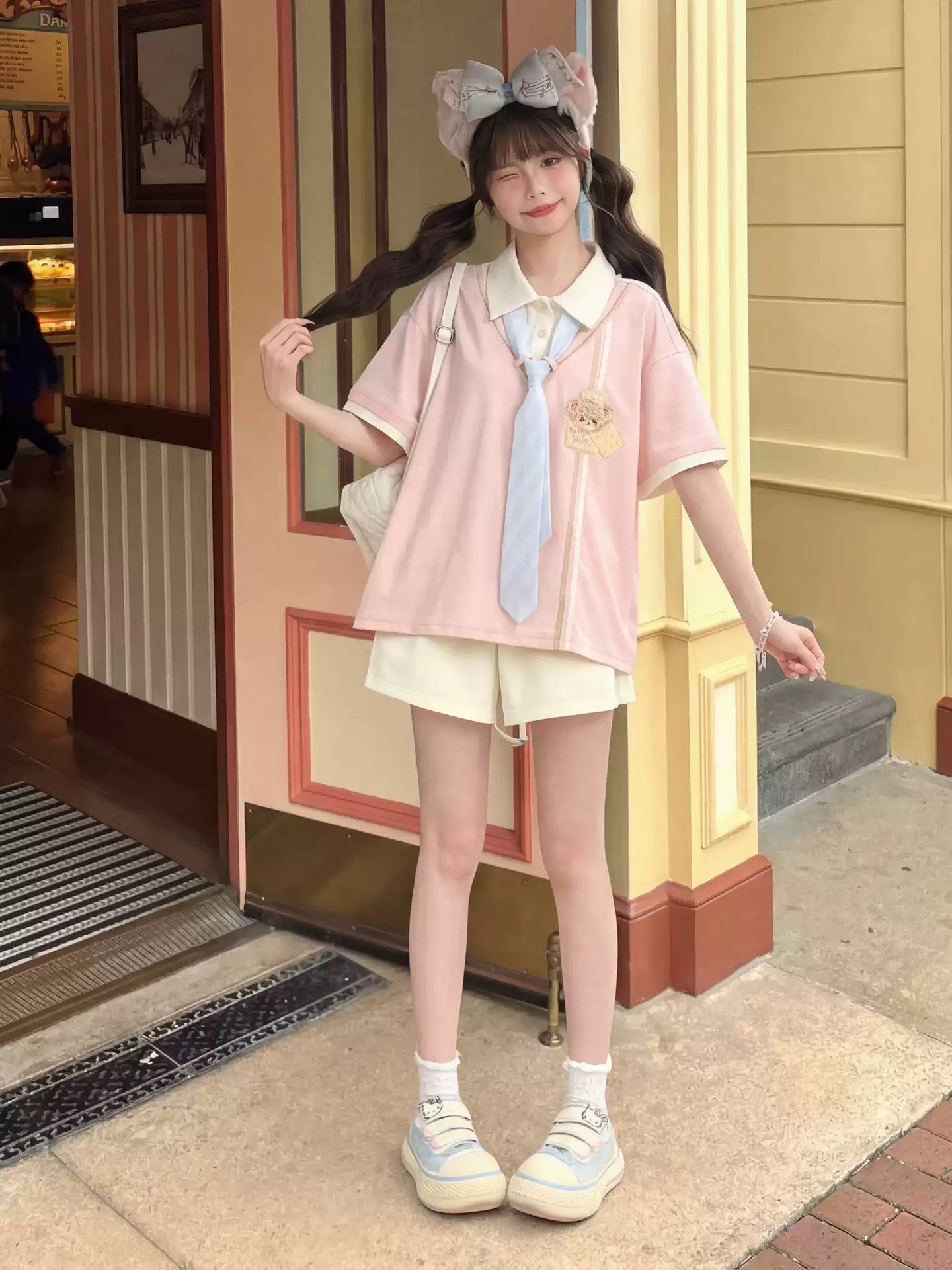 Sweet Bear Campus Tie Polo & Shorts-Sets-ntbhshop