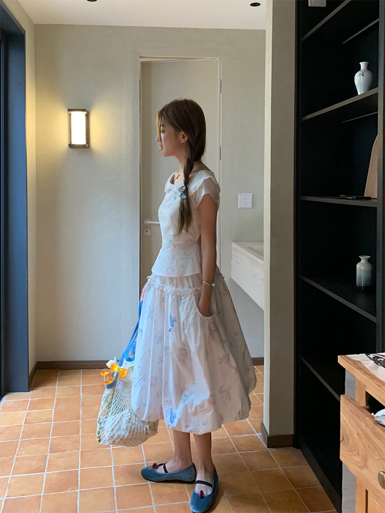 Dream Sea Pearl Peplum Top & Bubble Skirt Set-ntbhshop