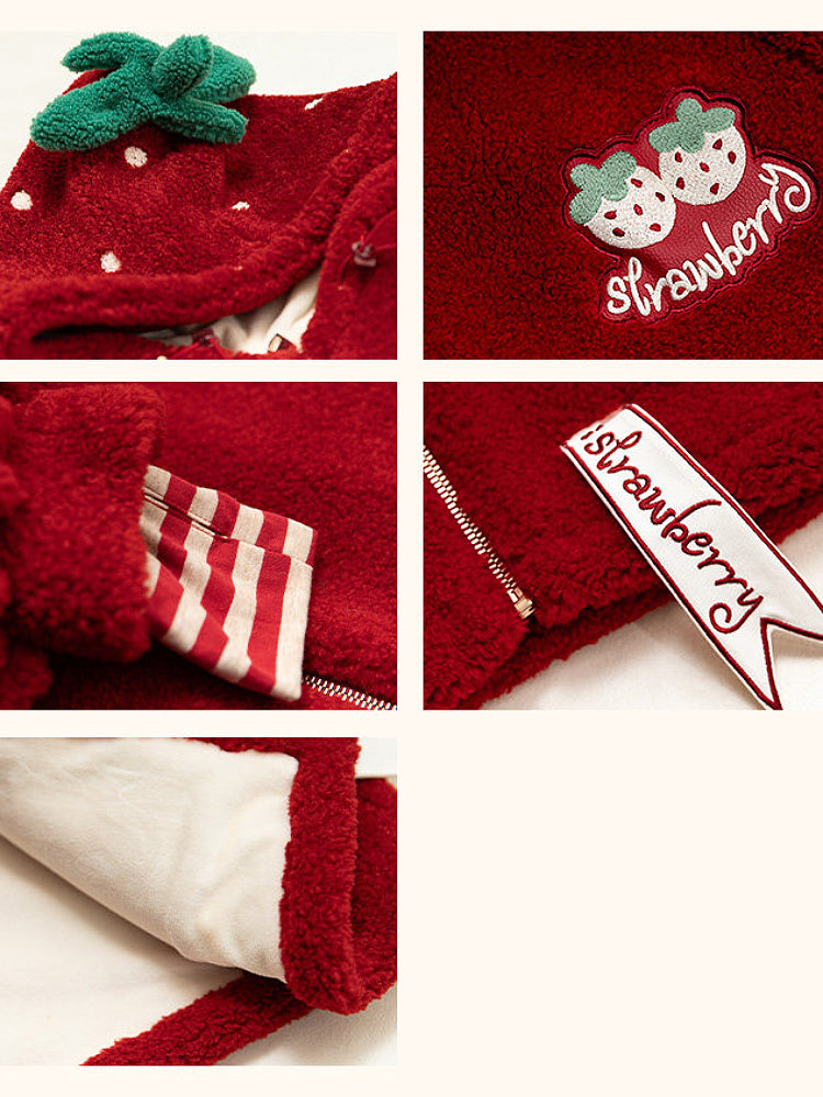 Winter Strawberry Fleece Jacket-Outerwear-ntbhshop