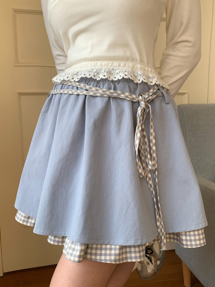 Cloud Frost Gingham Layer Skirt-Bottoms-ntbhshop