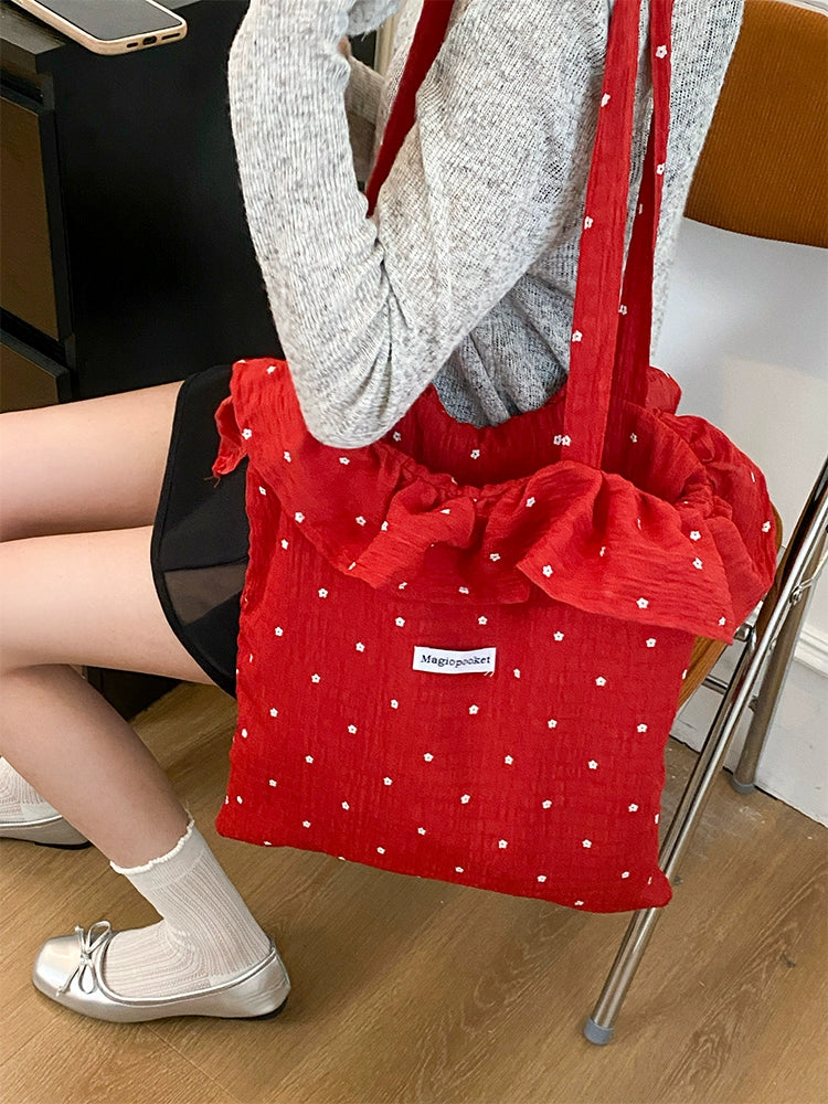 Flower Dot Ruffle Tote Bags-ntbhshop
