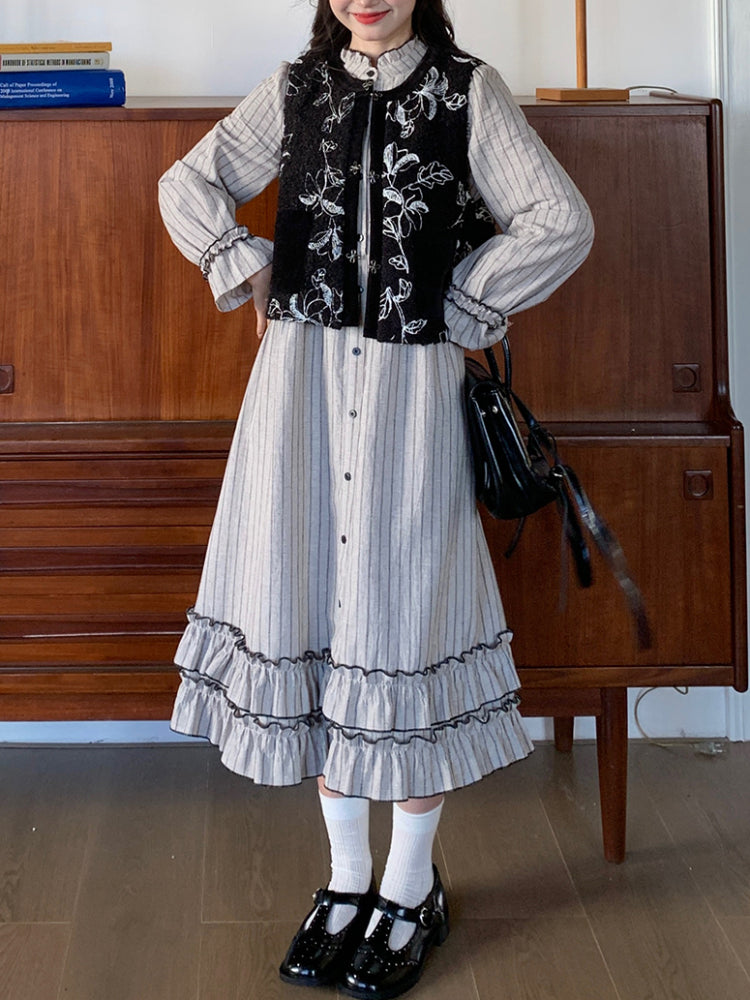 Rustle of Ruffles Vest & Stripe Shirtdress-ntbhshop