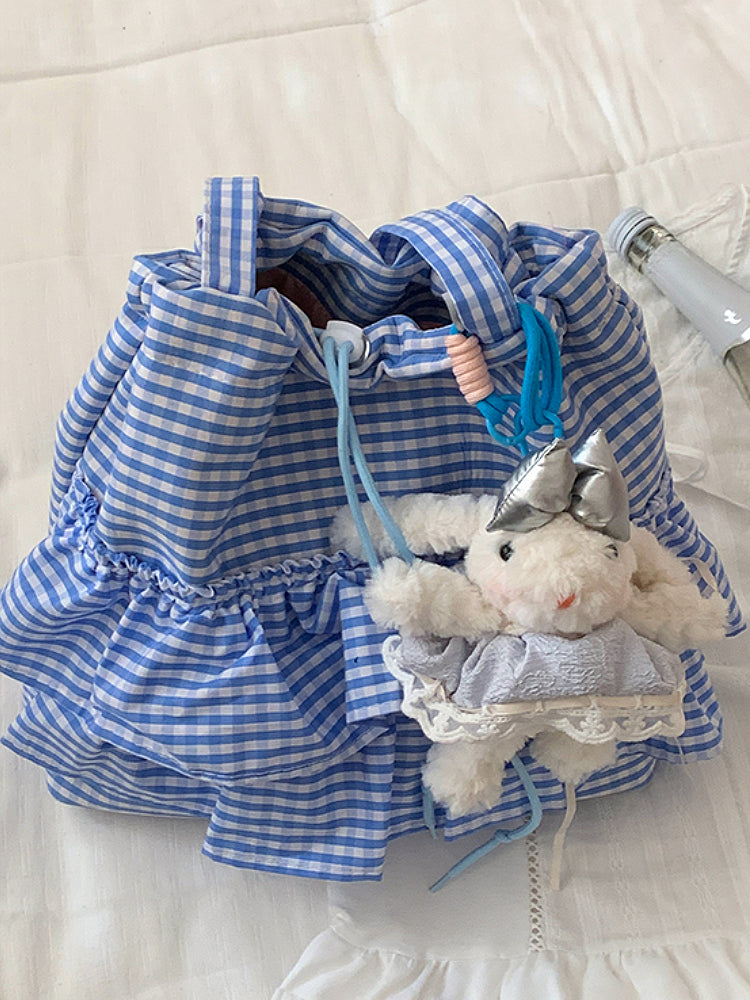 Cloud Check Gingham Ruffle Tote Bags-ntbhshop