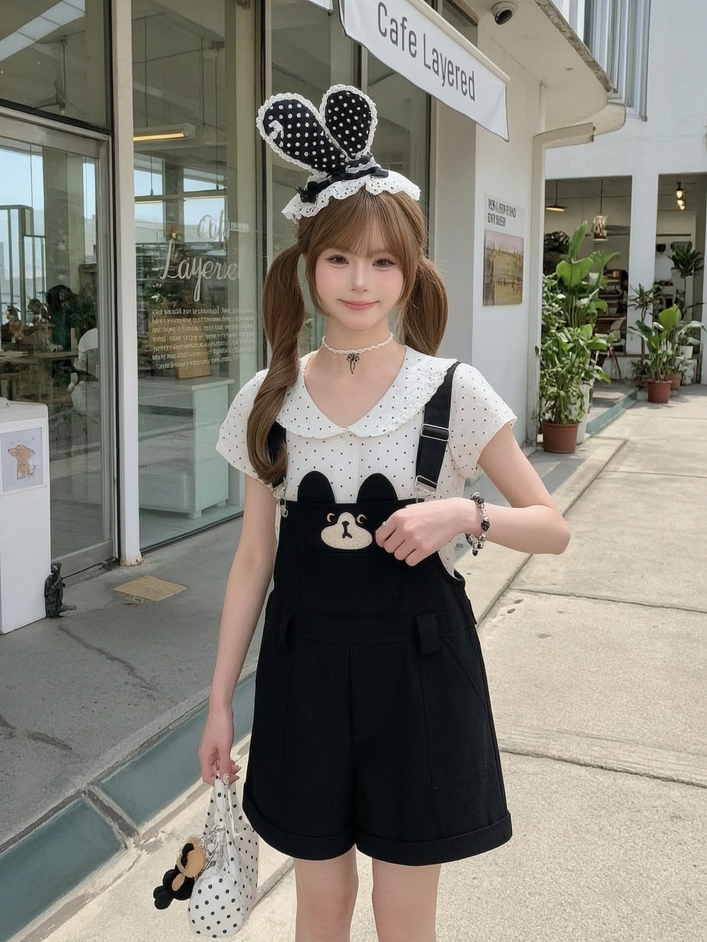 Milk Cat Overall Shorts-Bottoms-ntbhshop