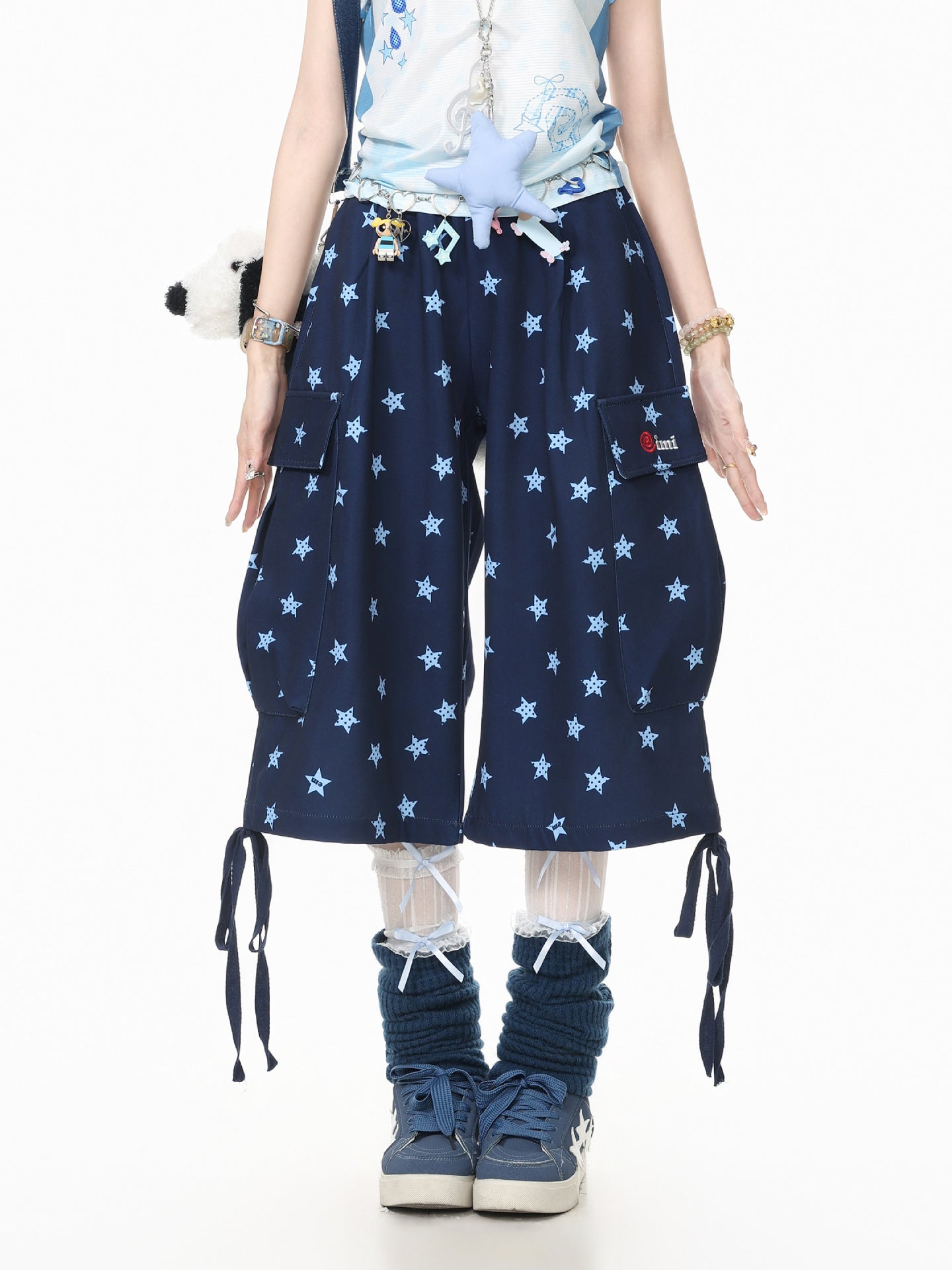 Star Pocket Drawstring Capri Pants-Bottoms-ntbhshop