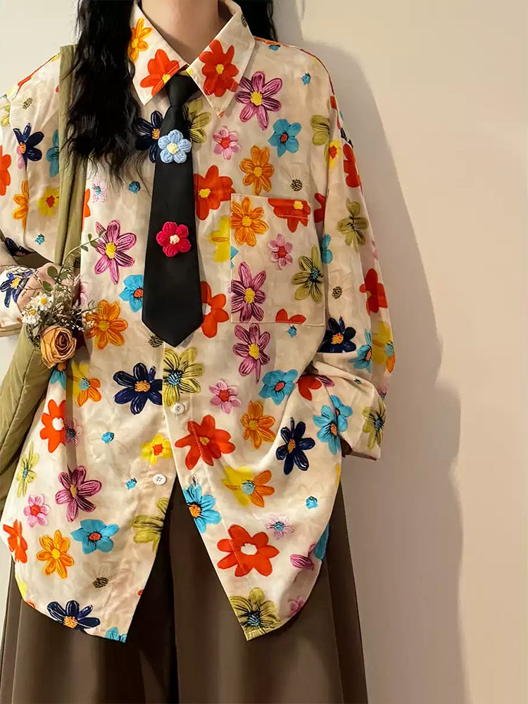 Paintbox Flowers Tie Shirt-Tops-ntbhshop