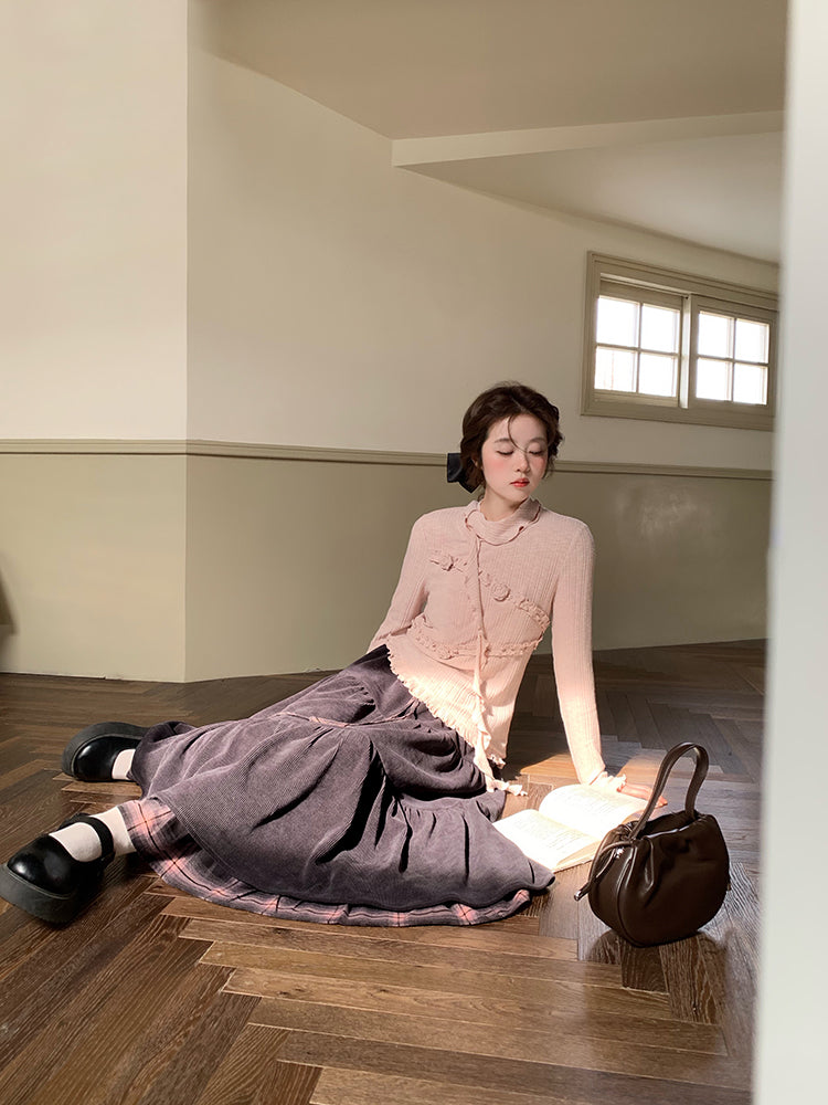 Rosette Whisper Knit Top & Layered Skirt-ntbhshop