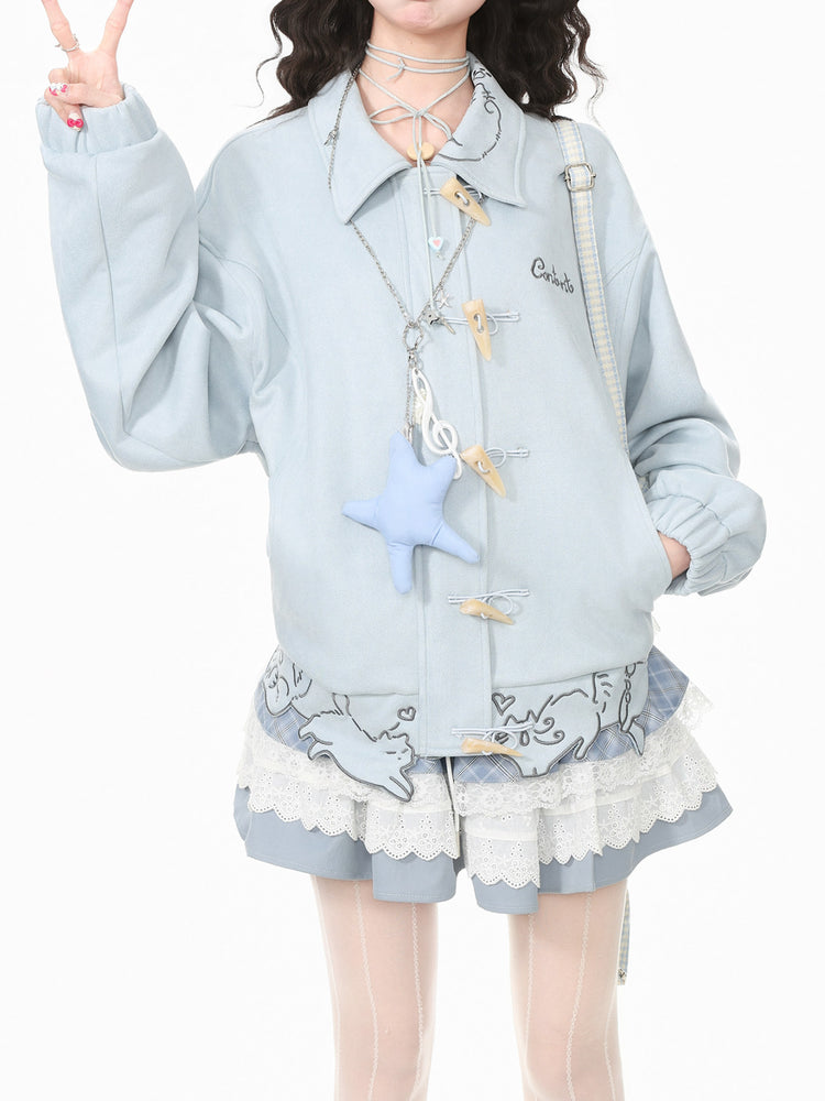 Scribble Cat Suede Jackets-Outerwear-ntbhshop