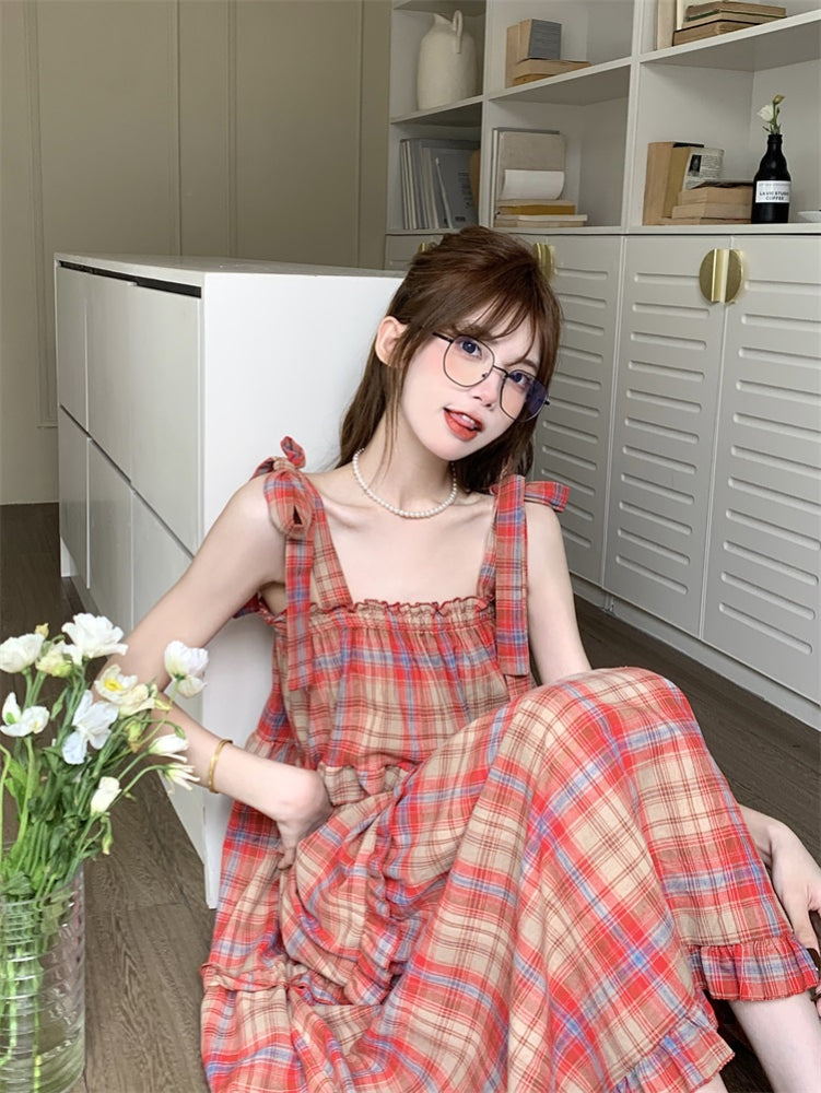 Cherry Glace Vintage Plaid Maxi Dress-ntbhshop
