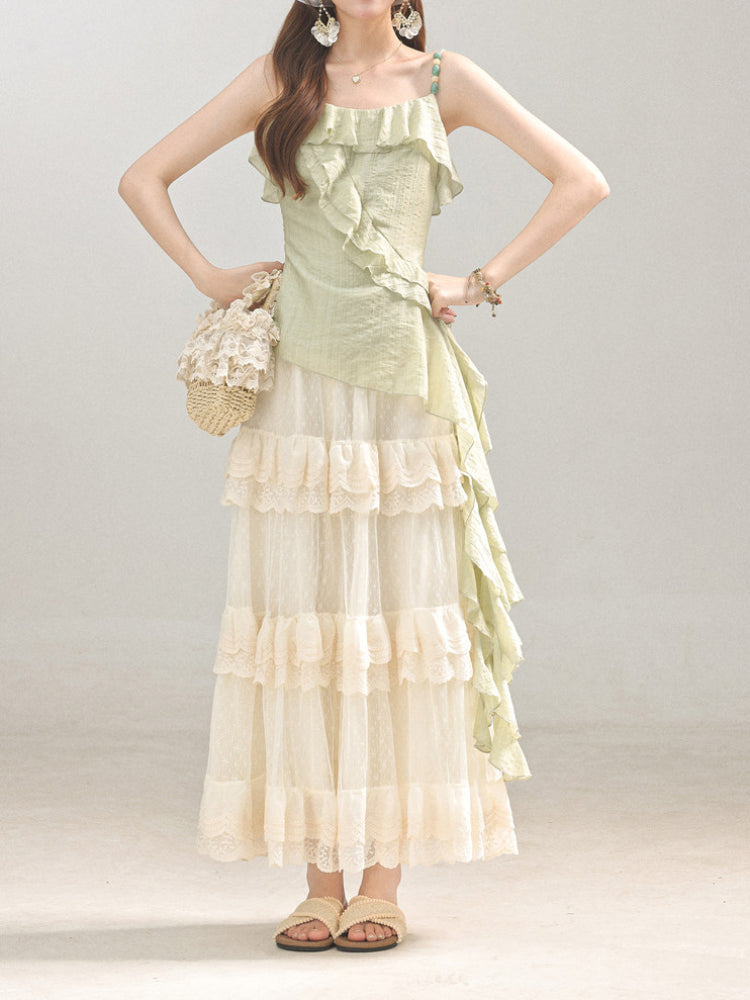 Honeydew Ruffle Top & Maxi Skirt-Sets-ntbhshop