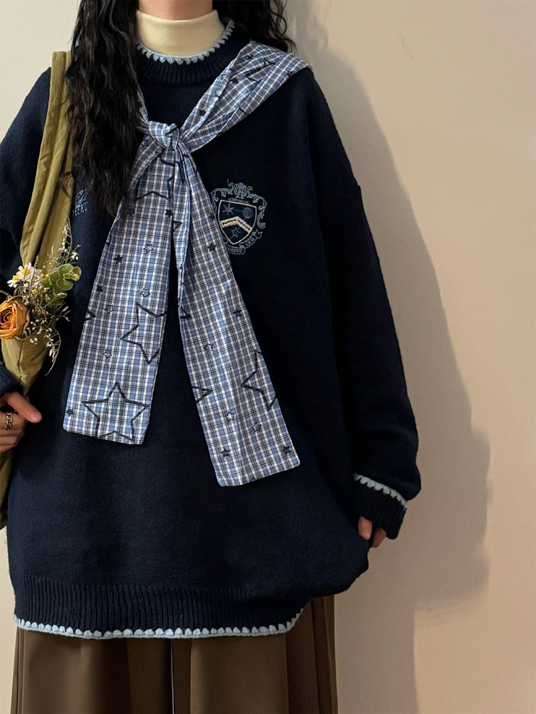 Starlit Academy Plaid-Tied Sweater-ntbhshop