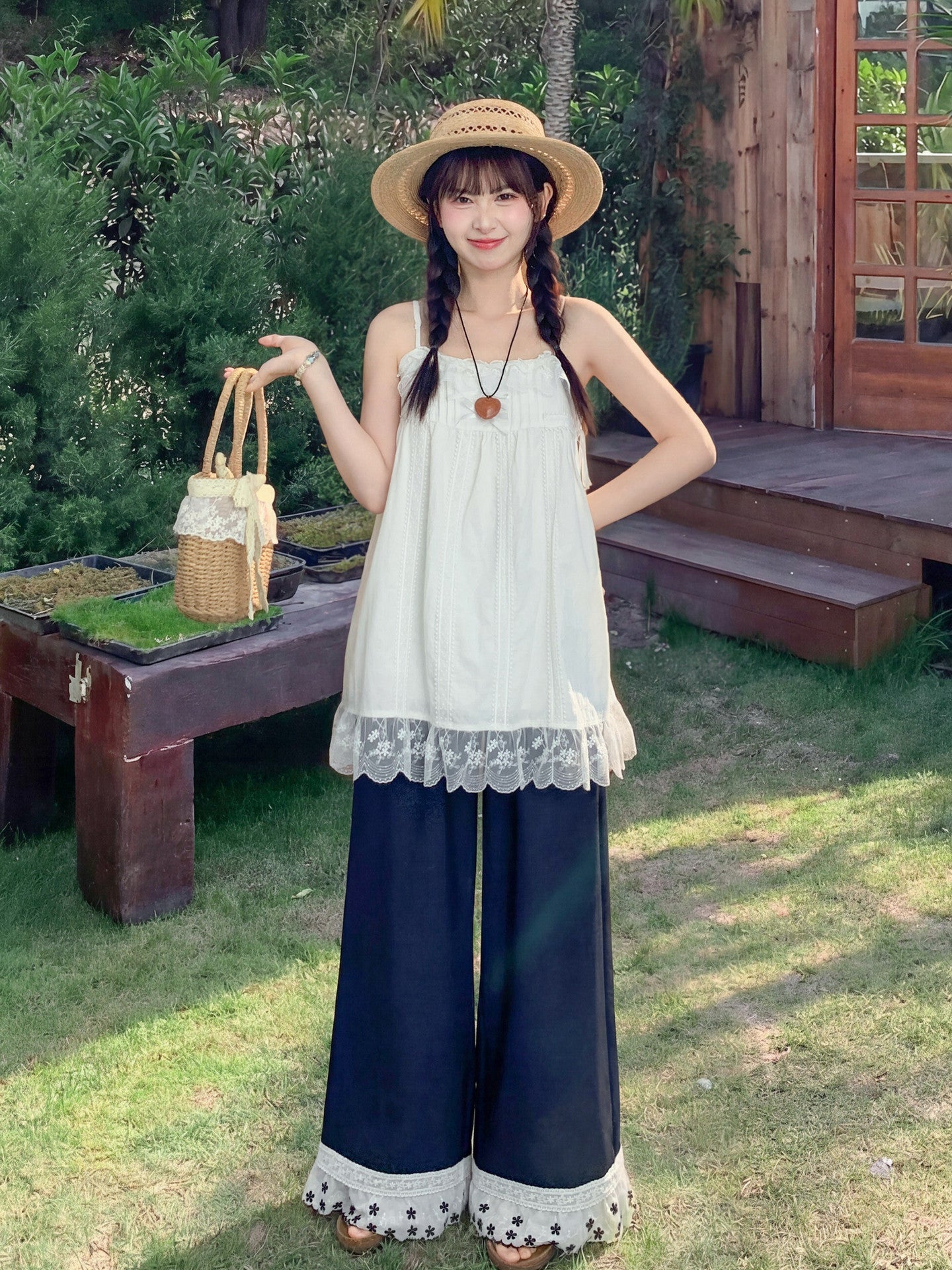 Midnight Petal Hem Pants-Bottoms-ntbhshop